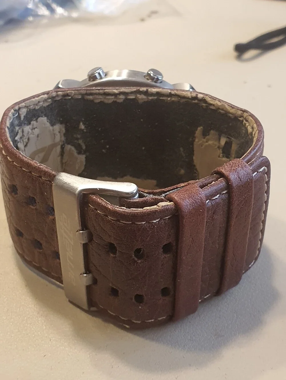 10/$20 Arnette Silver/Brown Leather Wideband Digital Alarm Chrono Men's Watch
